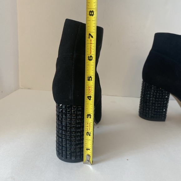 Michael Kors Black Suede Arabella Ankle Boots Zip Booties Studded Heels Size 9.5 - Picture 13 of 14